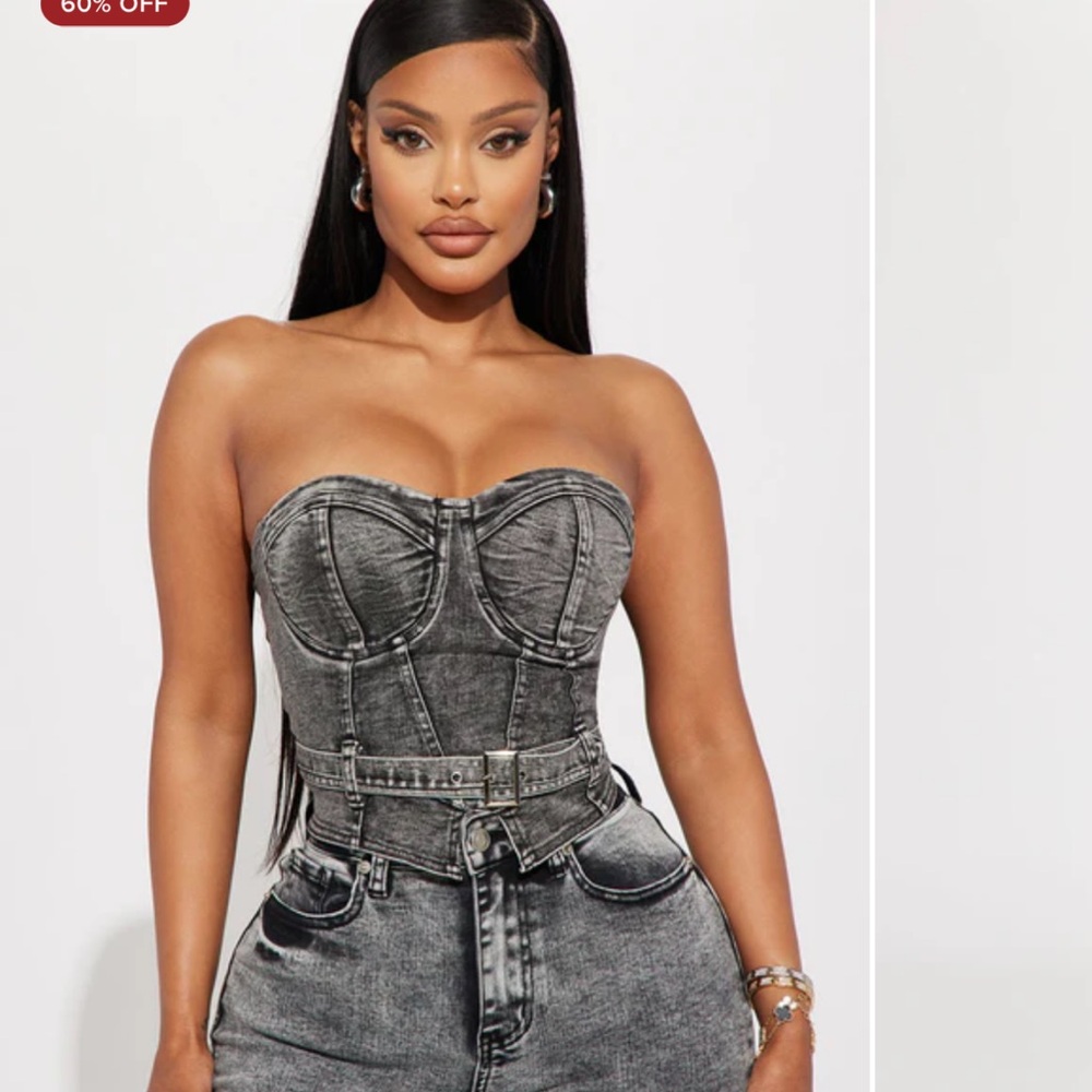 Fashion Nova Black Denim Bustier Bodysuit